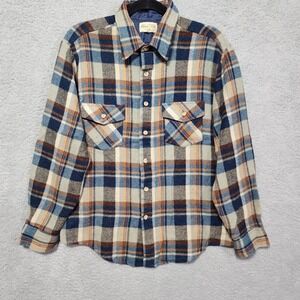 Vintage Sears Men's Store Plaid Flannel Button Up Jacket Quilted Neckline Size L